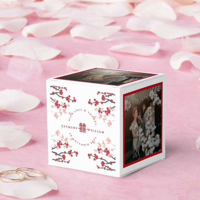 Cherry Blossoms & Double Happiness Chinese Wedding Favour Box (Wedding)