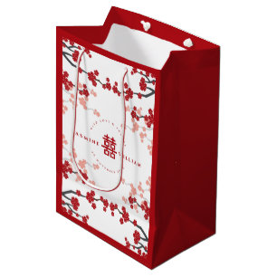 Cherry Blossoms & Double Happiness Chinese Wedding Medium Gift Bag