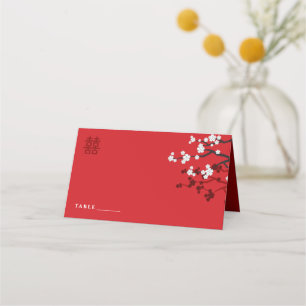 Cherry Blossoms & Double Happiness Chinese Wedding Place Card