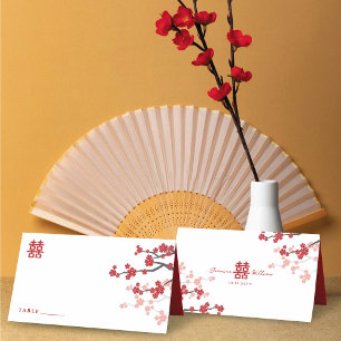 Cherry Blossoms & Double Happiness Chinese Wedding Place Card