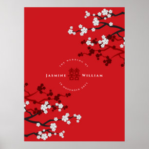 Cherry Blossoms & Double Happiness Chinese Wedding Poster
