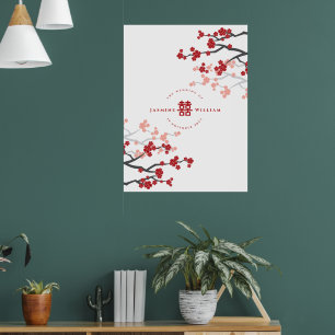 Cherry Blossoms & Double Happiness Chinese Wedding Poster