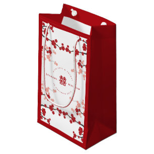 Cherry Blossoms & Double Happiness Chinese Wedding Small Gift Bag