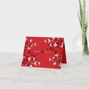 Cherry Blossoms & Double Happiness Chinese Wedding Thank You Card