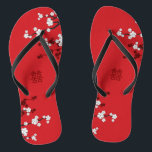 Cherry Blossoms & Double Happiness Chinese Wedding Thongs<br><div class="desc">White Cherry Blossoms Or Sakura Spring Flowers On Red With Modern Double Happiness Chinese Wedding Flip Flops. Oriental red and white cherry blossoms or sakura flowers with double happiness symbol. An elegant and romantic asian themed wedding design which is modern and classy. Cherry blossoms bloom in spring and symbolise new...</div>