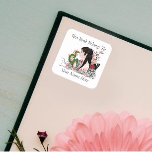 Cherry Blossoms Dragon Asian Fairy Bookplate Square Sticker