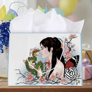 Cherry Blossoms Dragon Serenity Asian Fairy  Large Gift Bag