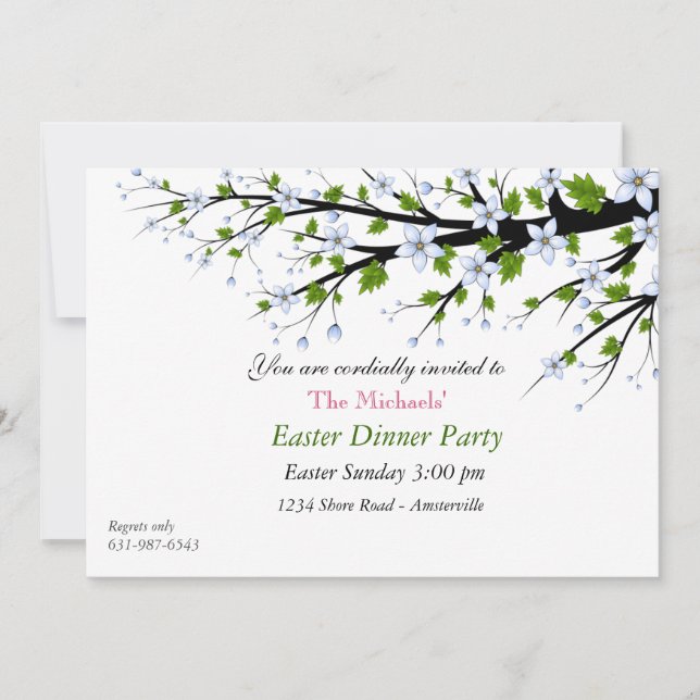 Cherry Blossoms Easter Dinner Party Invitation (Front)