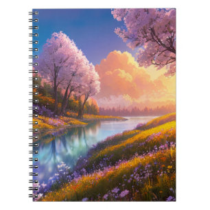 Cherry Blossom's Embrace by the Rive Notebook