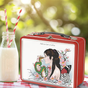 Cherry Blossoms Fairy Dragon Friendship  Metal Lunch Box
