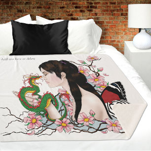 Cherry Blossoms Fairy Dragon Friendship Sherpa Blanket