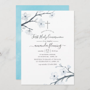 Cherry Blossoms First Holy Communion Invitation