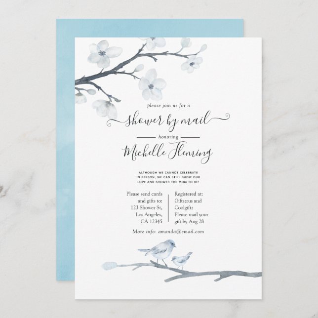 Cherry Blossoms Floral Baby Shower by Mail Invitation (Front/Back)