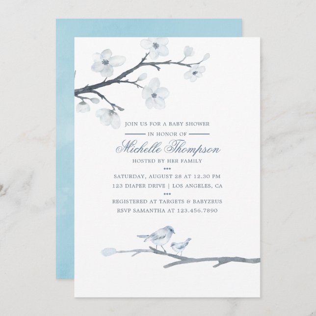 Cherry Blossoms Floral Baby Shower Invitation (Front/Back)
