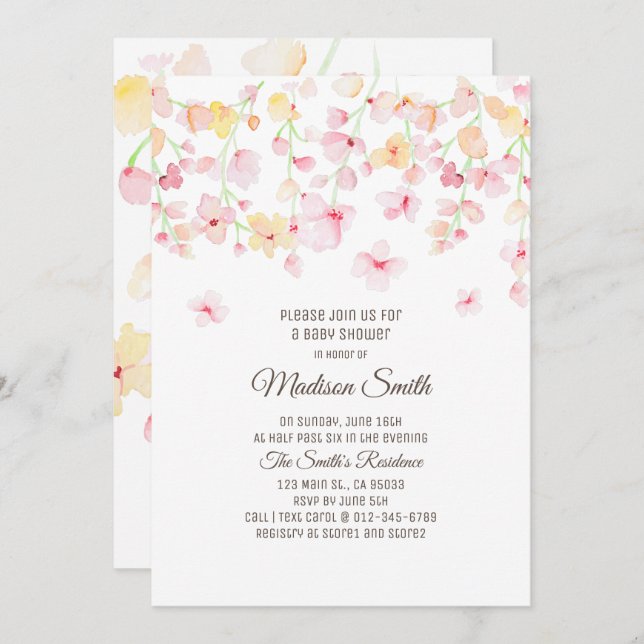 Cherry Blossoms Floral Baby Shower Invitation (Front/Back)