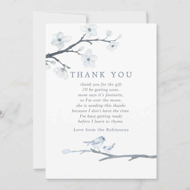 Cherry Blossoms Floral Baby Shower Thank You Card (Front)