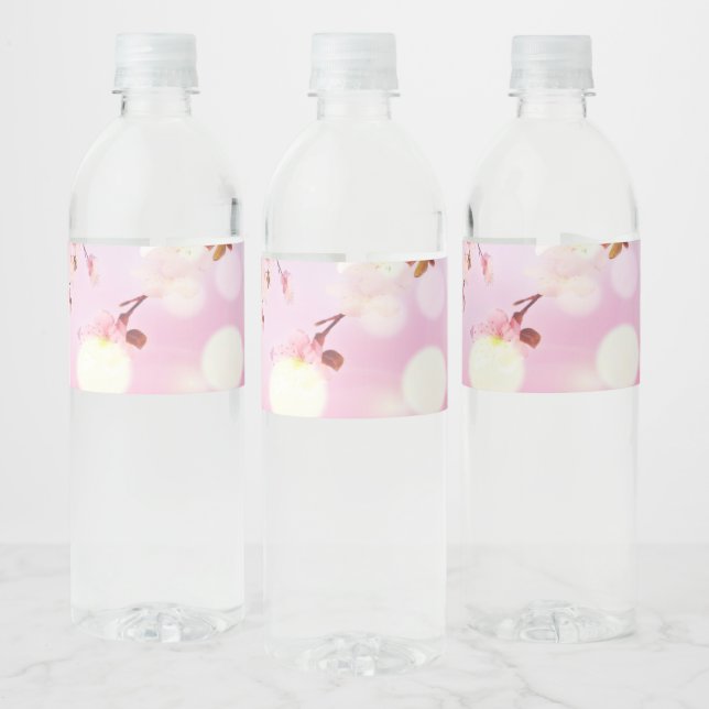 Cherry Blossoms Floral Background Flower Design Water Bottle Label (Bottles)