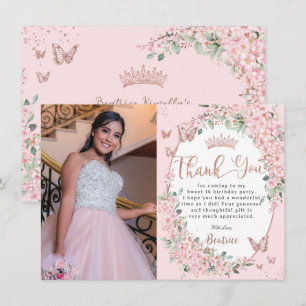 Cherry Blossoms Floral Butterflies Sweet Sixteen Thank You Card