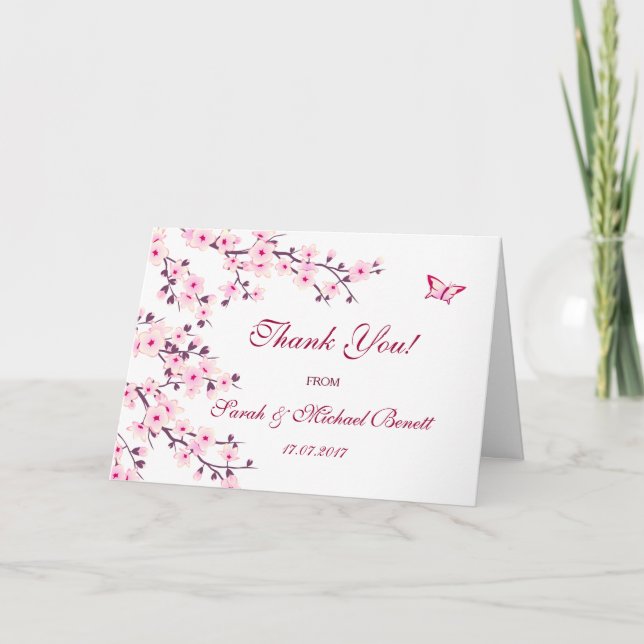 Cherry Blossoms Floral Pink Wedding Thank You (Front)