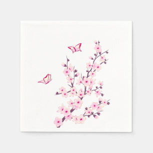 Cherry Blossoms Floral Pink White Napkin