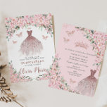 Cherry Blossoms Floral Rose Gold Dress Quinceañera Invitation<br><div class="desc">Personalise this pretty cherry blossoms floral Quinceañera / Sweet 16 birthday invitation easily and quickly. Simply click the customise it further button to edit the texts, change fonts and fonts colours. Featuring chic cherry blossoms, a beautiful rose gold dress and butterflies. Add your party details at the back of the...</div>