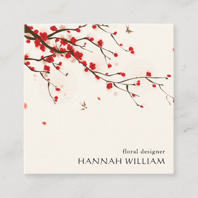 Cherry Blossoms Floral Square Business Card (Front)