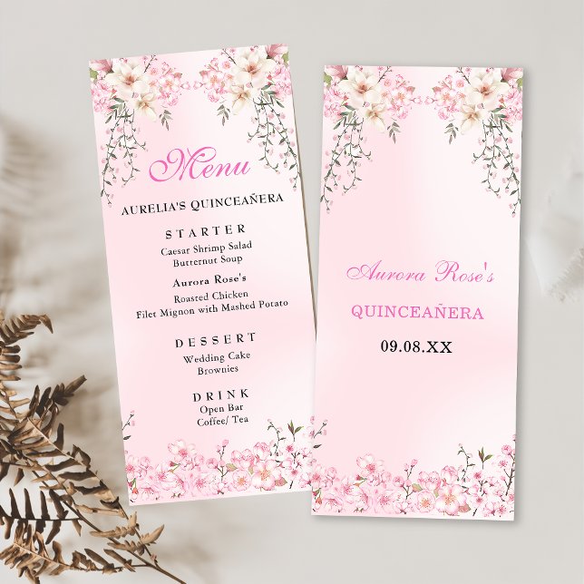 Cherry Blossoms Floral Sweet Sixteen Birthday Menu (Creator Uploaded)