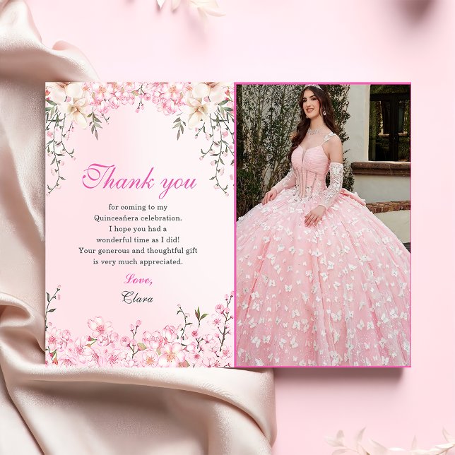Cherry Blossoms Floral Sweet Sixteen Birthday Thank You Card (Creator Uploaded)