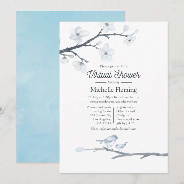 Cherry Blossoms Floral Virtual Baby Shower Invitation (Front/Back)