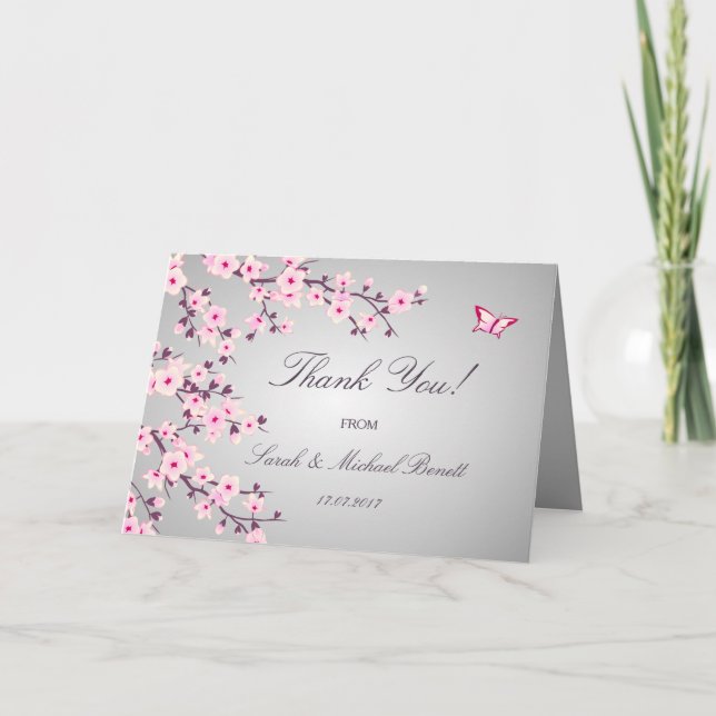 Cherry Blossoms Floral Wedding Thank You Card (Front)