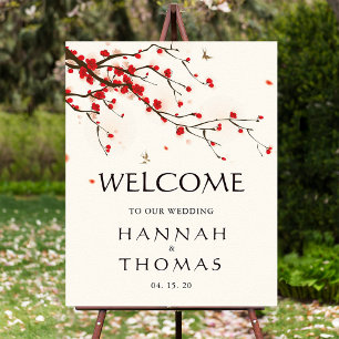 Cherry Blossoms Floral Welcome Wedding Sign