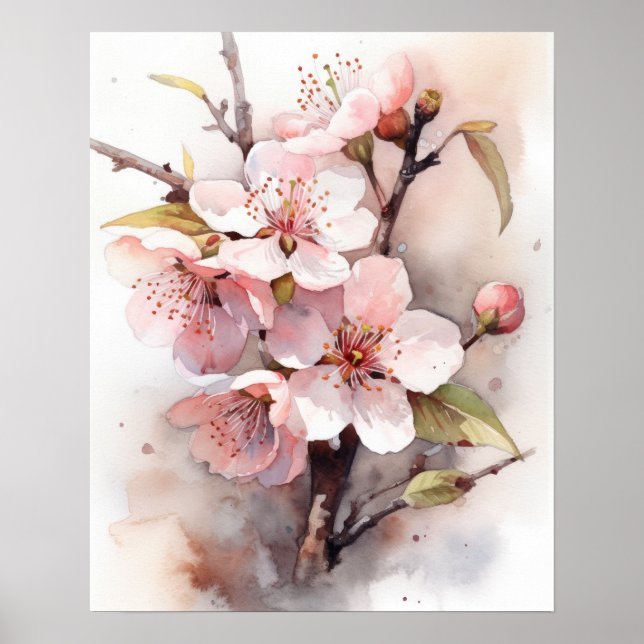 Cherry Blossoms Flower Art Print Poster (Front)