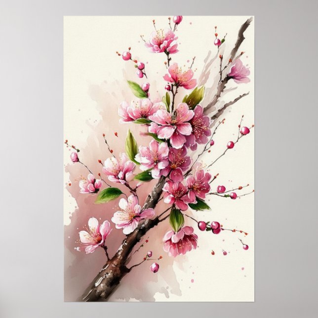 Cherry Blossoms Flower Art Print Poster (Front)