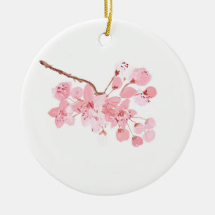 Cherry blossoms flowers pink watercolor chic ceramic ornament
