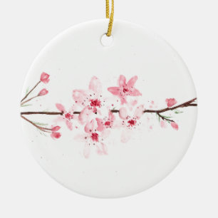 Cherry blossoms flowers watercolor floral pretty ceramic ornament