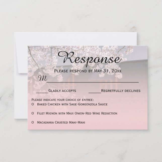 Cherry Blossoms Flowers Wedding RSVP Cards (Front)