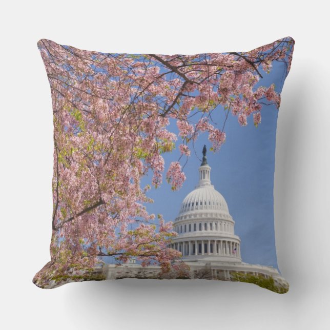 Cherry blossoms in front of Capitol building Cushion (Front)