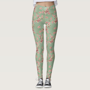 Cherry Blossoms in Pink and Teal Leggings
