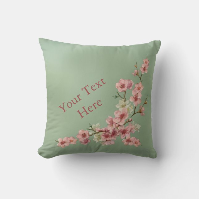 Cherry Blossoms in Pink and Teal Throw Pillow (Front)