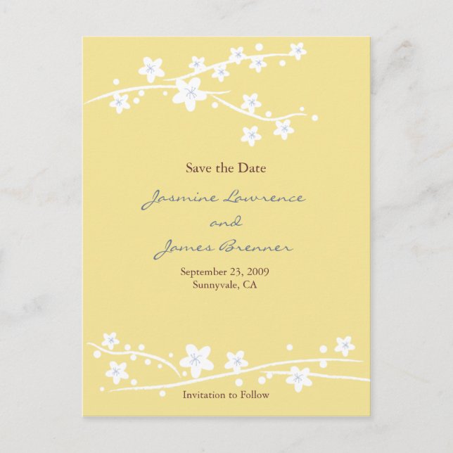 Cherry Blossoms in Yellow Announcement Postcard (Front)