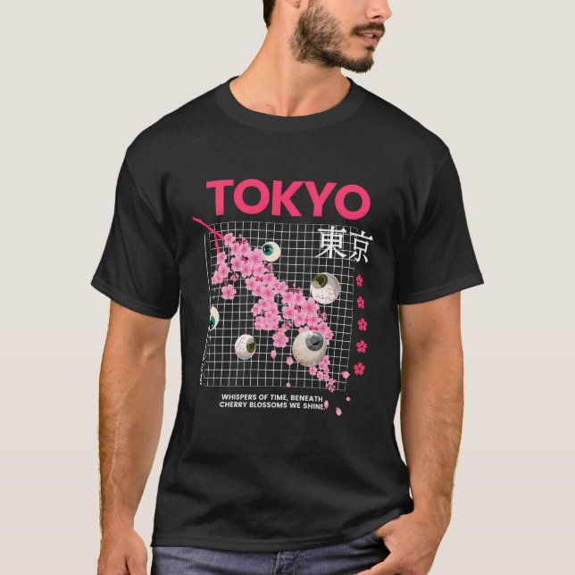 Cherry Blossoms Japanese Art Tokyo Weirdcore Eyeba T-Shirt (Front)
