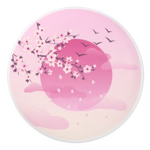 Cherry Blossoms Japanese Landscape Pink Girly Ceramic Knob