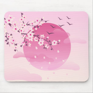 Cherry Blossoms Japanese Landscape Pink Mouse Pad