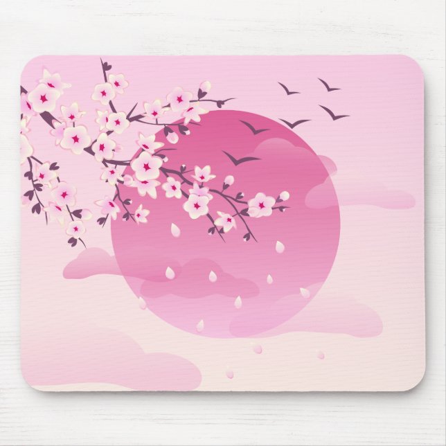 Cherry Blossoms Japanese Landscape Pink Mouse Pad (Front)