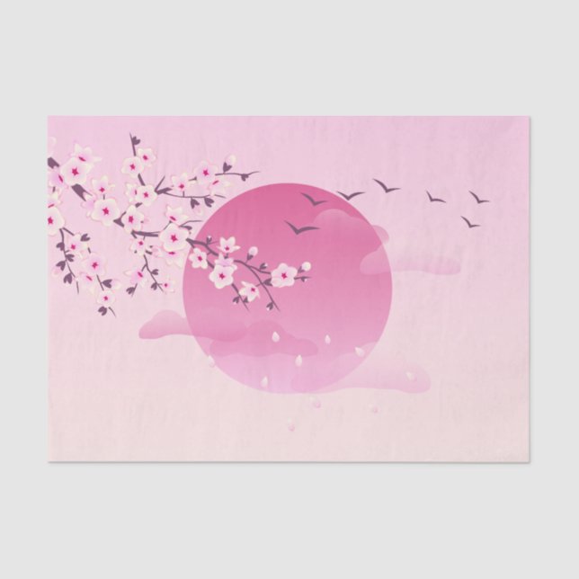 Cherry Blossoms Japanese Landscape Pink Tissue Paper (Front)