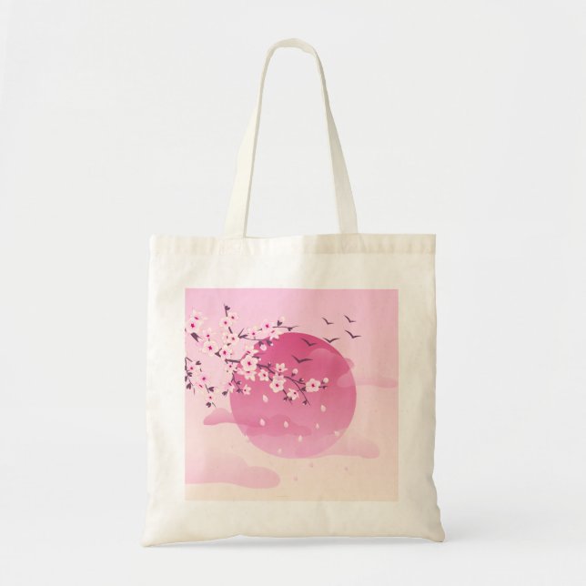Cherry Blossoms Japanese Landscape Pink Tote Bag (Front)