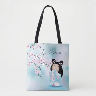 Cherry Blossoms Kokeshi Doll Tote Bag