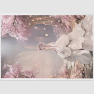 Cherry Blossoms Lady in white Portrait Art Tissue Paper