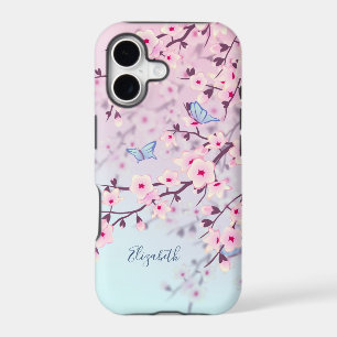 Cherry Blossoms Landscape Pink Turquoise Monogram
