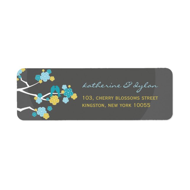 Cherry Blossoms Love Birds Wedding Address Labels (Front)